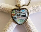 Miami Map Necklace, Heart Pendant with Chain