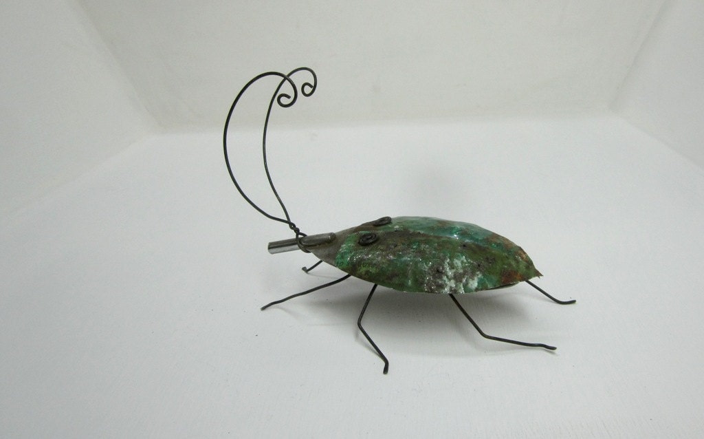 Green Metal Beetle Repurposed Art Sculpture
