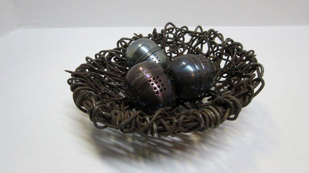 Barbed Wire Nest, With Eggs Unique Recycled Art