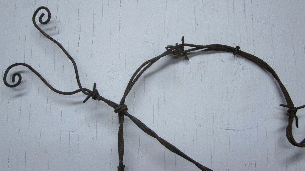Gnarly Barbs Large Rustic Barbed Wire Heart With Arrow Made to Order
