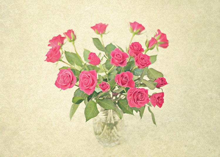 Red Roses - Bouquet of Roses - Shabby Chic Decor - Vintage-style Photograph
