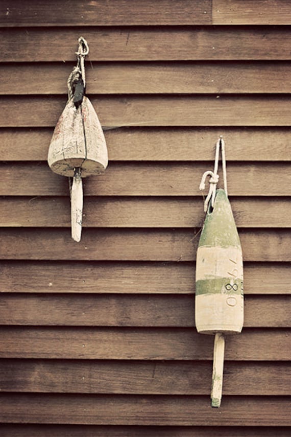 Lobster Buoys on Weathered Boathouse - Beach Cottage, Lakehouse, Travel Photography, Shabby Chic Decor, Nautical Decor, Maine Photography