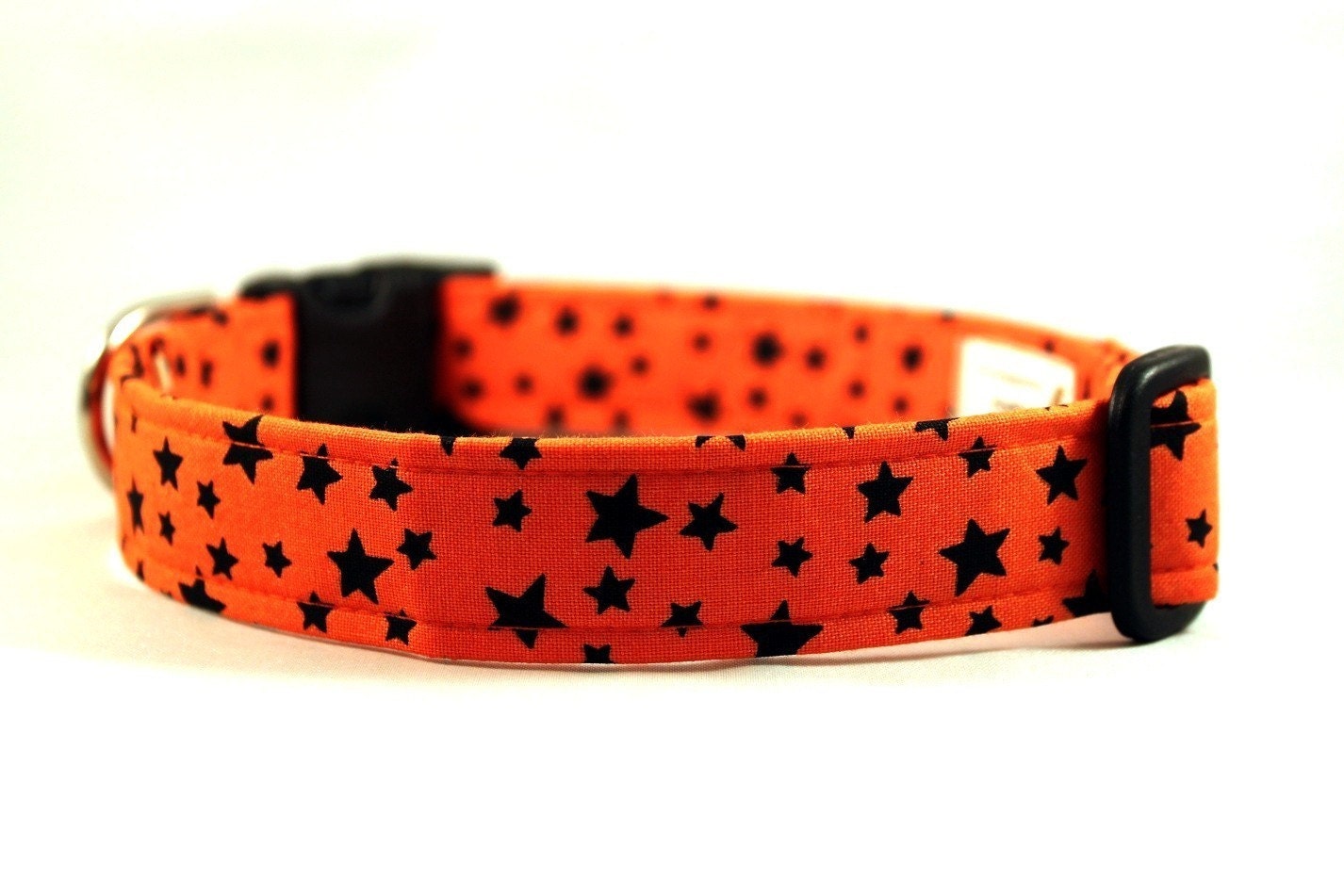 Orange with Black Stars Fabric Dog Collar
