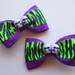 Last Pair // Psychobilly PinUp Neon Green Hair Bow Set with Skulls