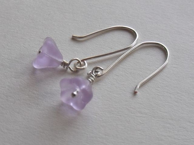 Tiny Snow Drop Earrings in Lilac and Sterling Filled