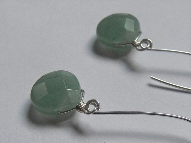 Green Aventurine Pear Briolette Dangle Earrings in Sterling Filled