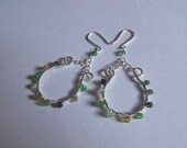 Forest Greens Czech Glass Wire Wrapped Horseshoe Hoop Earrings in Sterling Silver Filled