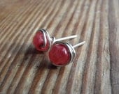 Pastel Coral Czech Glass Post Earrings in Sterling Filled