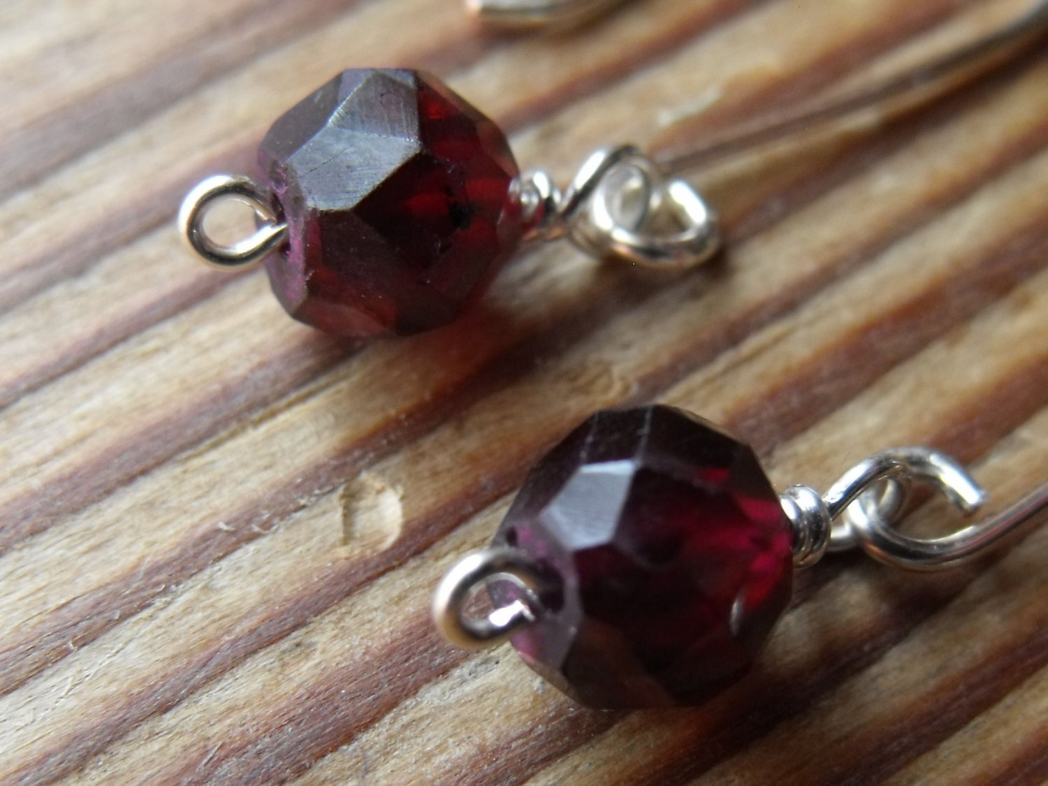 Garnet Gemstone, Dark Maroon Dangle Earrings in Sterling Filled