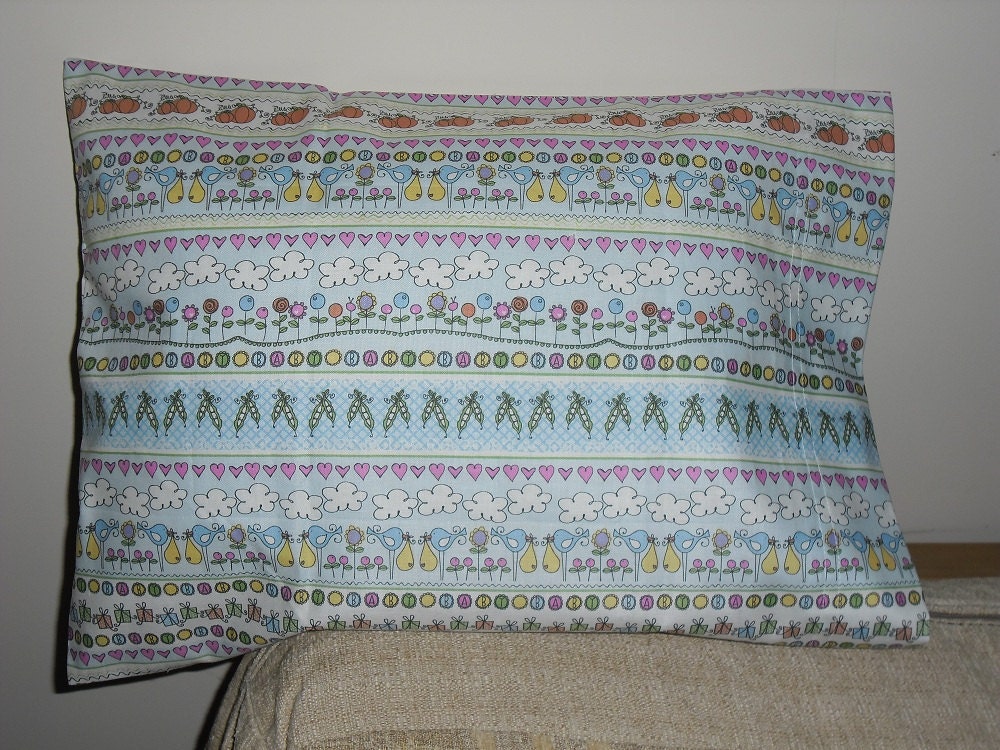 Pillow Case - Travel Size -  Children - Toddler - Sweet Pea - Storks - Baby - Clouds - Hearts