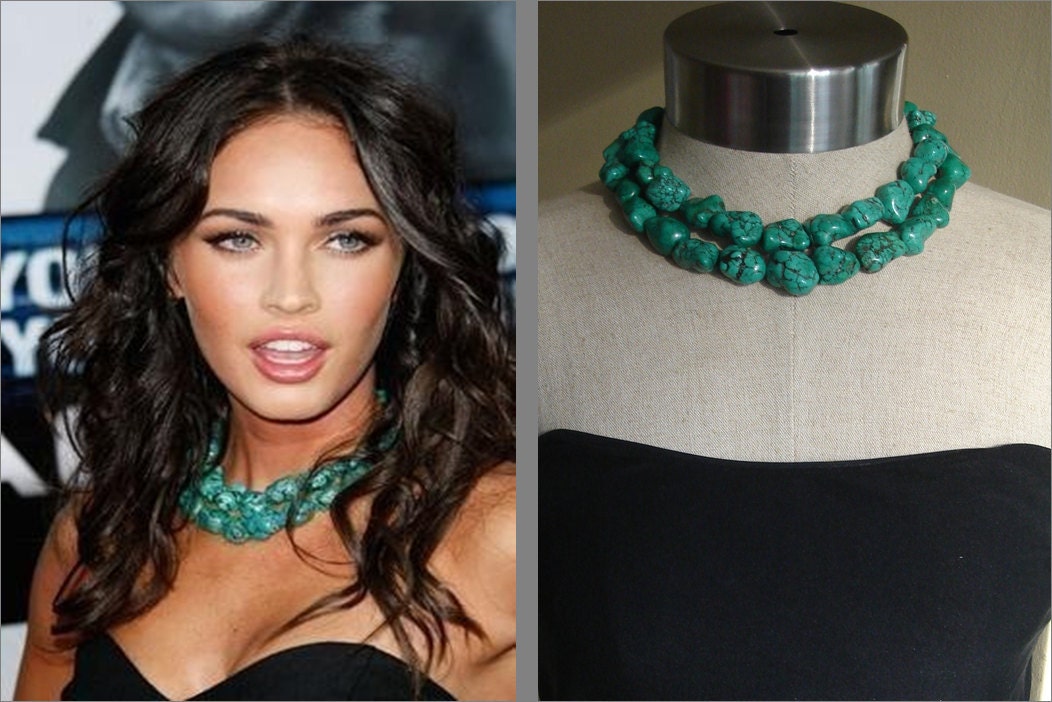 Megan Fox Inspired Chunky Green Turquoise Necklace