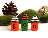 Halloween Tiny Wee Booo Houses Miniature Handmade Clay Houses Halloween Decor Ornament Decoration Orange and Green Houses Homes Boo Cute