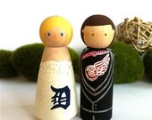 Sports Team Wedding Cake Topper Detroit Tigers Or Any Custom Sports Logos Bride Groom Baseball Football Basketball Wood Peg Dolls Nfl Mlb