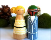 Star Wars Boba Fett Custom Superhero Wedding Cake Topper Bride and Groom Wood Peg Doll Superman Wonder Woman Batman Comic Books