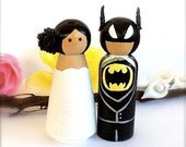 Custom Themed Wedding Cake Topper Superhero Bride and Groom Wooden Peg Doll Hero Custom Keepsake Collectable Bridal Comic Books