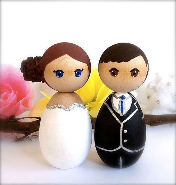 Kokeshi Dolls Wedding Cake Toppers Custom Bride Groom Wood Peg Japanese Style Anime Personalized Keepsake Collectable Painted Cute Figurines
