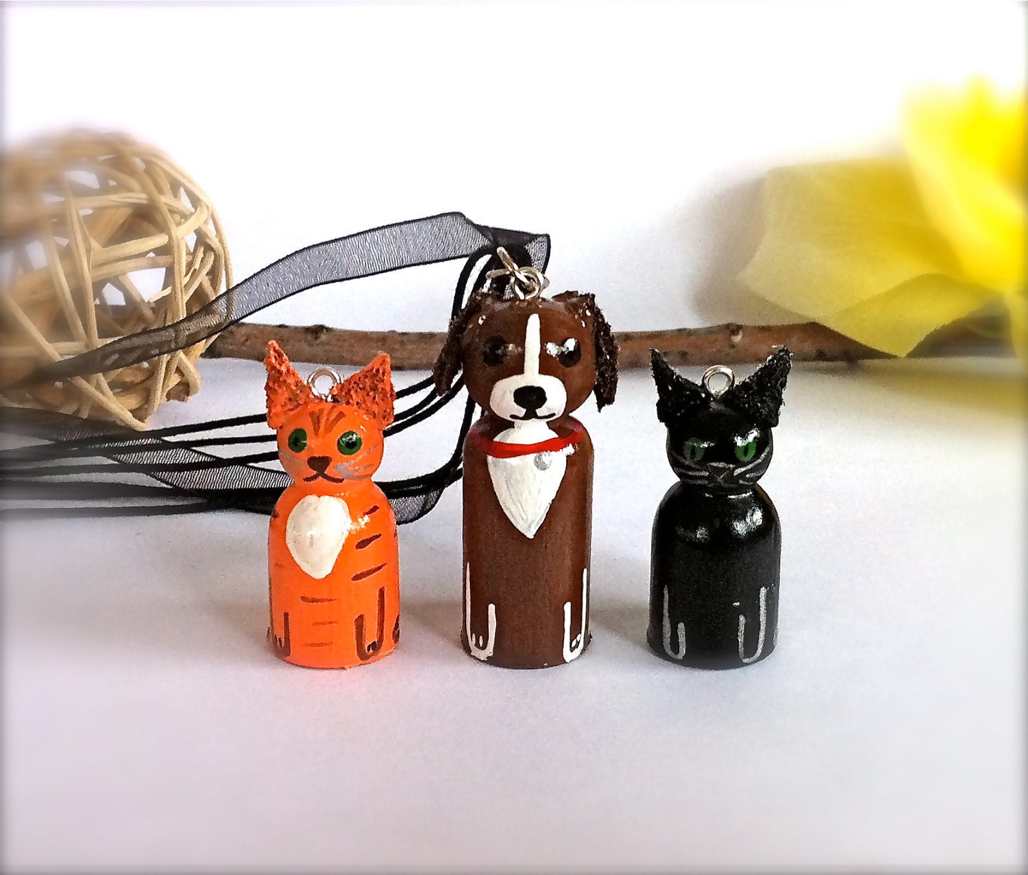 Custom Pet Necklace Pendant Dog Cat Wooden Wood Peg Doll Peggie Personalized Animal Toy Jewelry Accessories Keepsake Cute Holiday Ornament