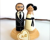 Custom Wedding Cake Toppers Bride and Groom with Personalized Initial Heart and Wood Stand Wooden Wedding Cake Topper Hand Painted Cute