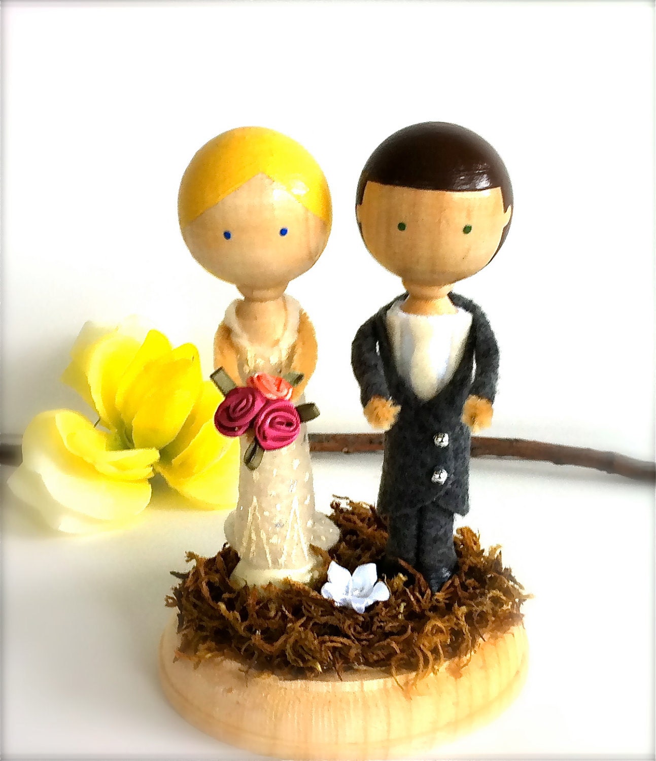 Custom Cake Topper Bride and Groom Clothespin Dolls Wedding Cake Toppers Whimsical Personalized 3D Accents Keepsake CreativeButterflyXOX