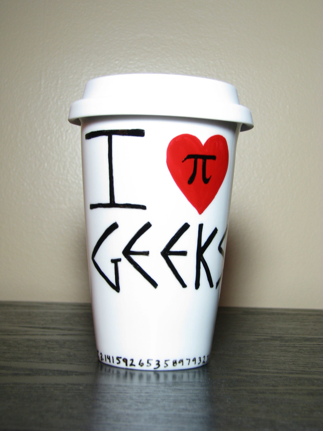 Painted Travel Coffee Mug- I Heart Geeks, Eco-Friendly