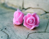 Flower earrings -- Pink sparkle rose
