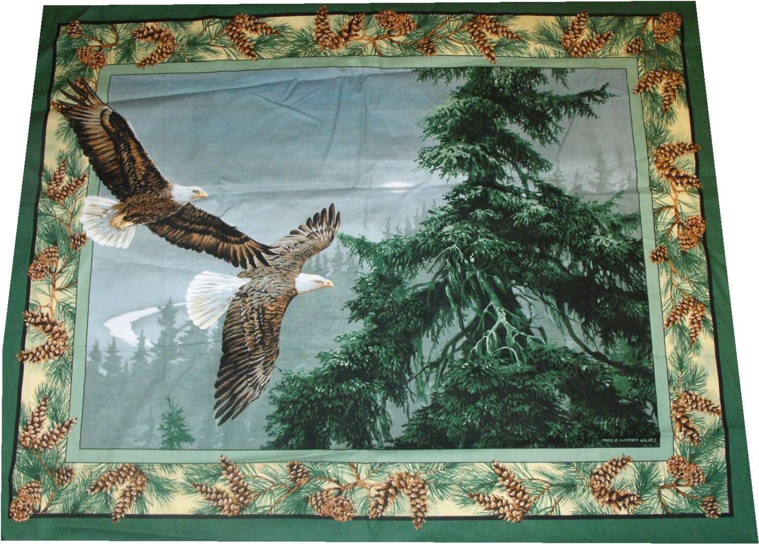 Items similar to EAGLE SOARING EAGLES WILDLIFE QUILT TOP PANEL FABRIC