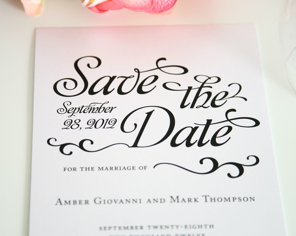 Classic Save the Date Card in Black and White - Alluring Script Design Sample