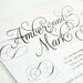 Romantic Wedding Invitation Set in Black and White on Pearl Shimmer Luxury Cardstock - Charming Script Sample