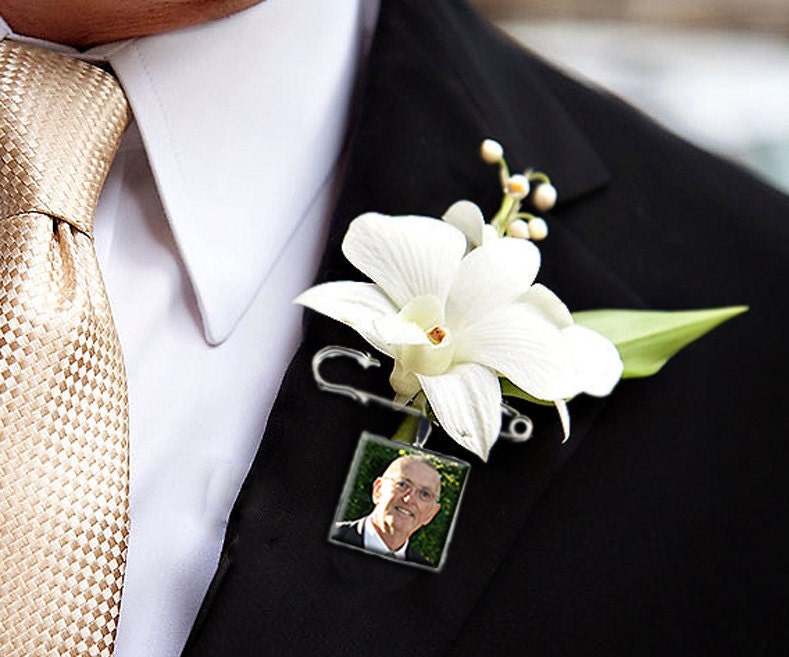 Groom Boutonniere Lapel Pin Custom Photo Memorial Wedding Keepsake