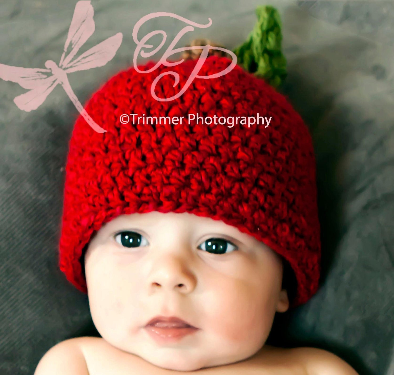 Crochet Baby Red Candy Apple Hat, Custom Made Boy Girl Newborn, 0-3, 3-6 Months Handmade Beanie Photo Photography Prop Shower Gift