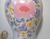 Vintage 70s Large Ceramic Ginger Jar Table Lamp with Colorful Flowers