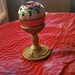 Gold Wood Pedestal with Round Ornate Enamel Trinket Box