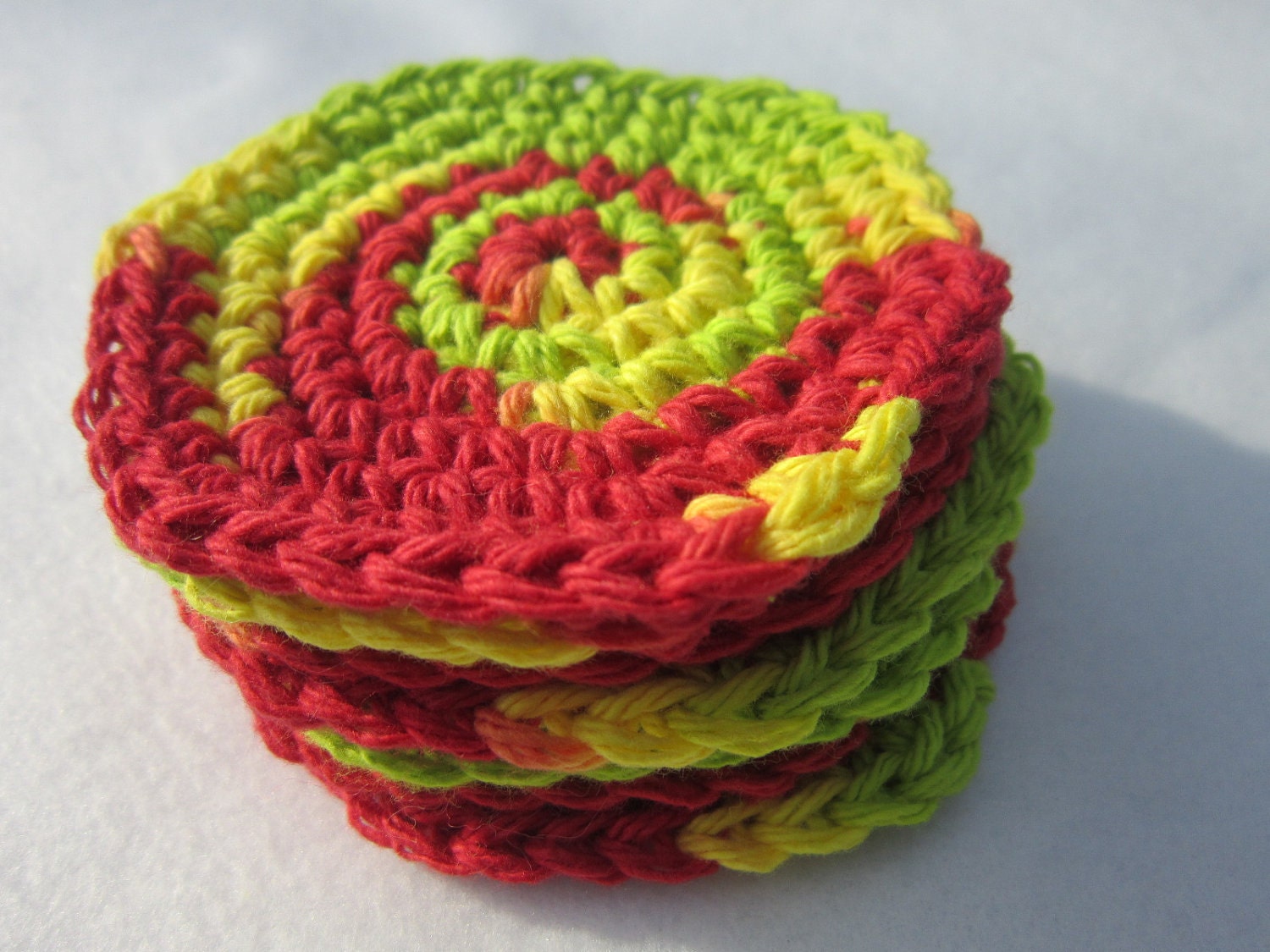 Cotton Facial Cloths or Make Up Removers Facial Scrubbies in Yellow Green and Red