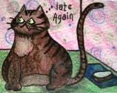 Original Cat ACEO - "Late Again" - Angry Impatient Cat