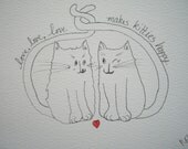 Cat Art Original "Happy Kitties" Ink Drawing