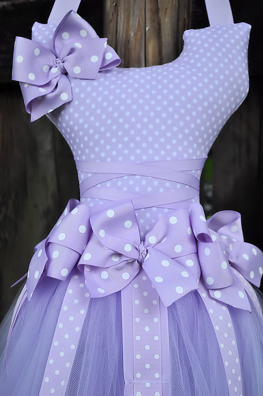 Tutu Hair Bow Holder Purple with white polka dots