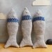 Plush Fish Ornaments - Bathroom decor - Upcycled Wool in Grey & Blue Embroidered Stripe - Set of 3
