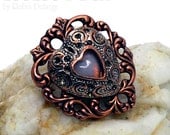 Tac Tack Pin Hat Pin Lapel Pin Scatter Pin Layered Heart Copper Brass Silver Moonstoon Glass Brooch Pin0010 LooLoo's Box Handcrafted Jewelry