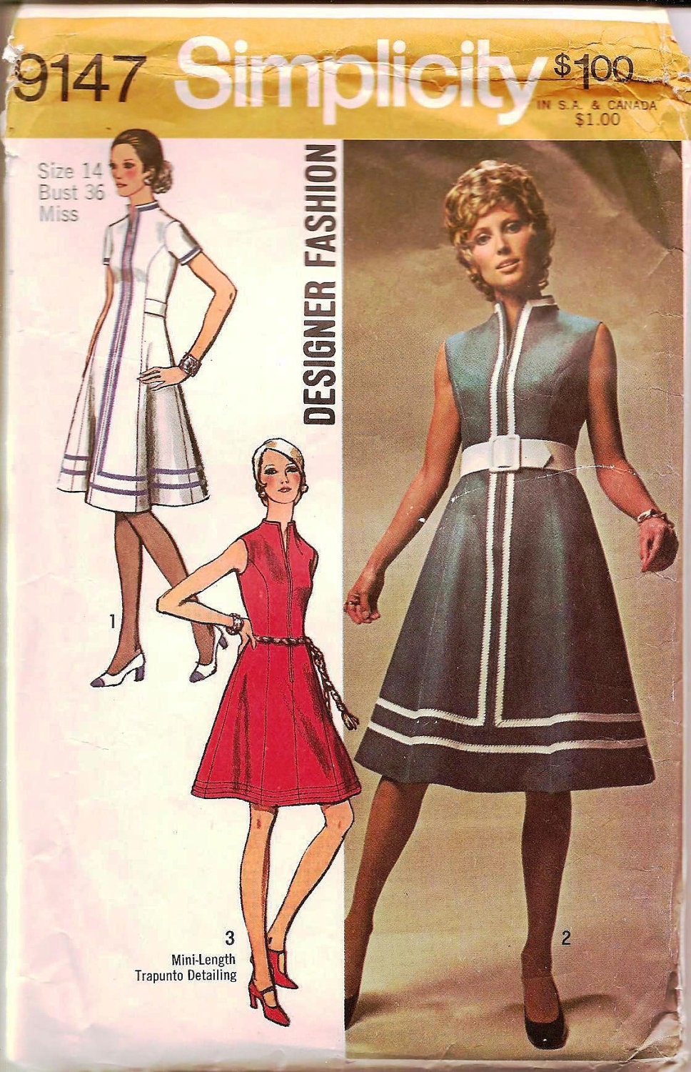 1970s Princess Seamed Dress - Vintage Sewing Pattern Simplicity 9147 - Bust 36