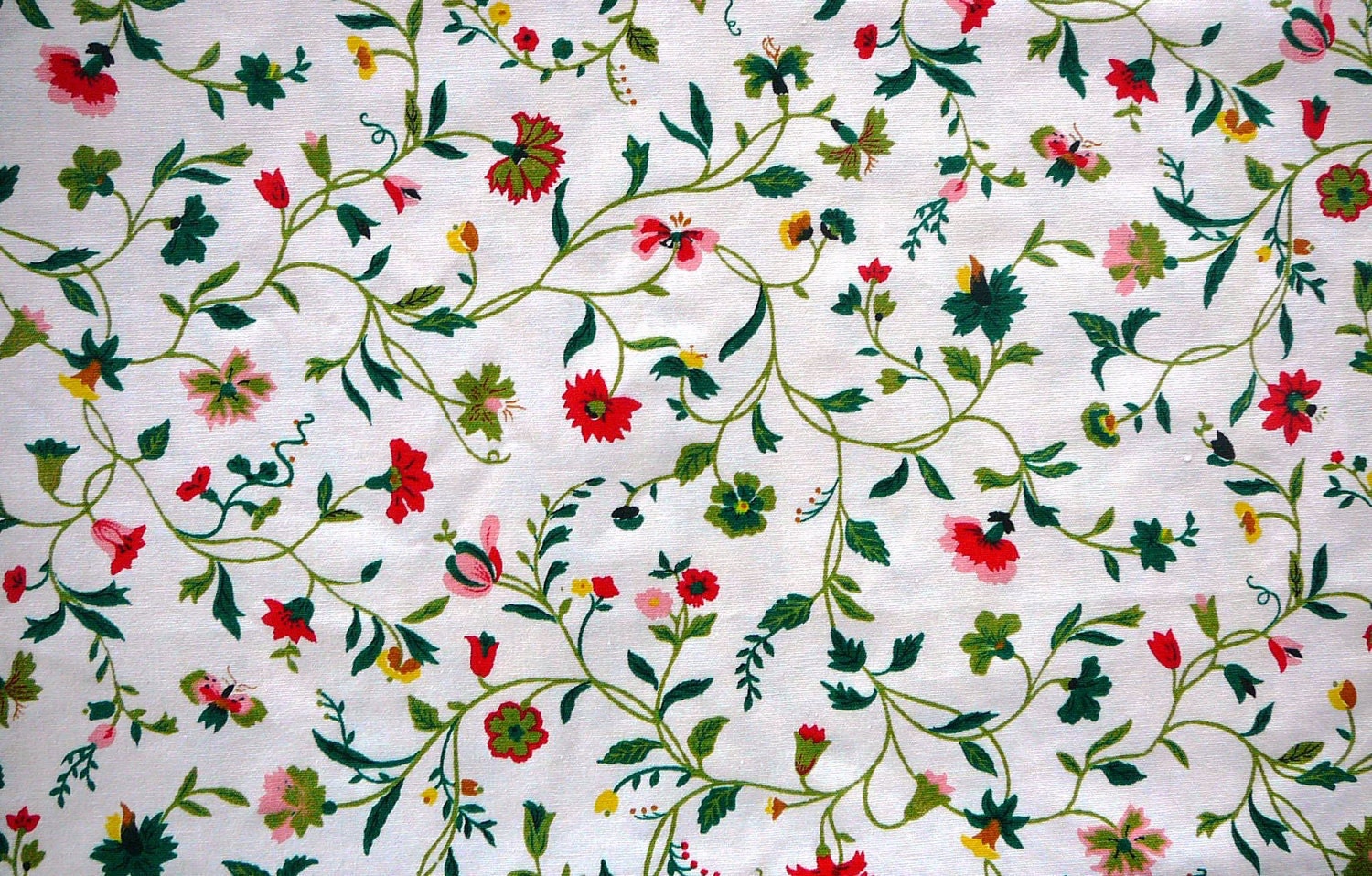 Vintage Home Decor Fabric - Pink and Red Floral and Vines - 4 yards x 45" wide in two pieces