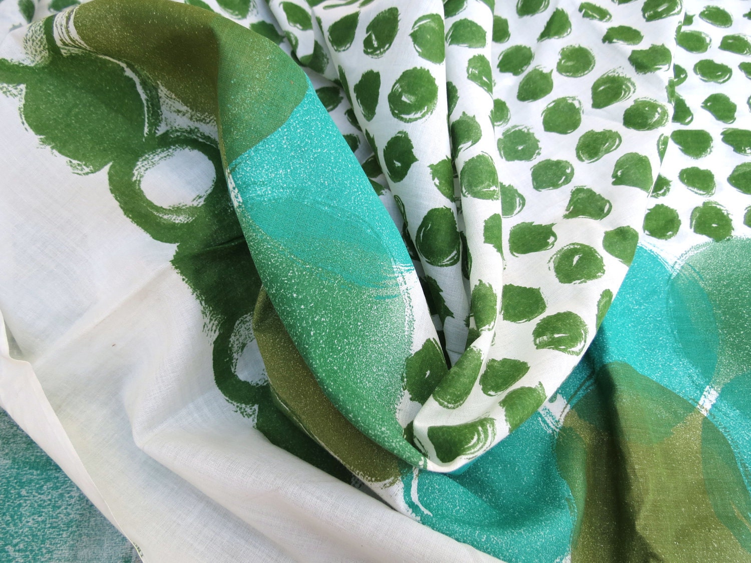 1960s Midcentury Vintage Fabric Yardage - Green Dot Print by Robarre Fabrics, Inc - 7 yds, 32" x 37" wide
