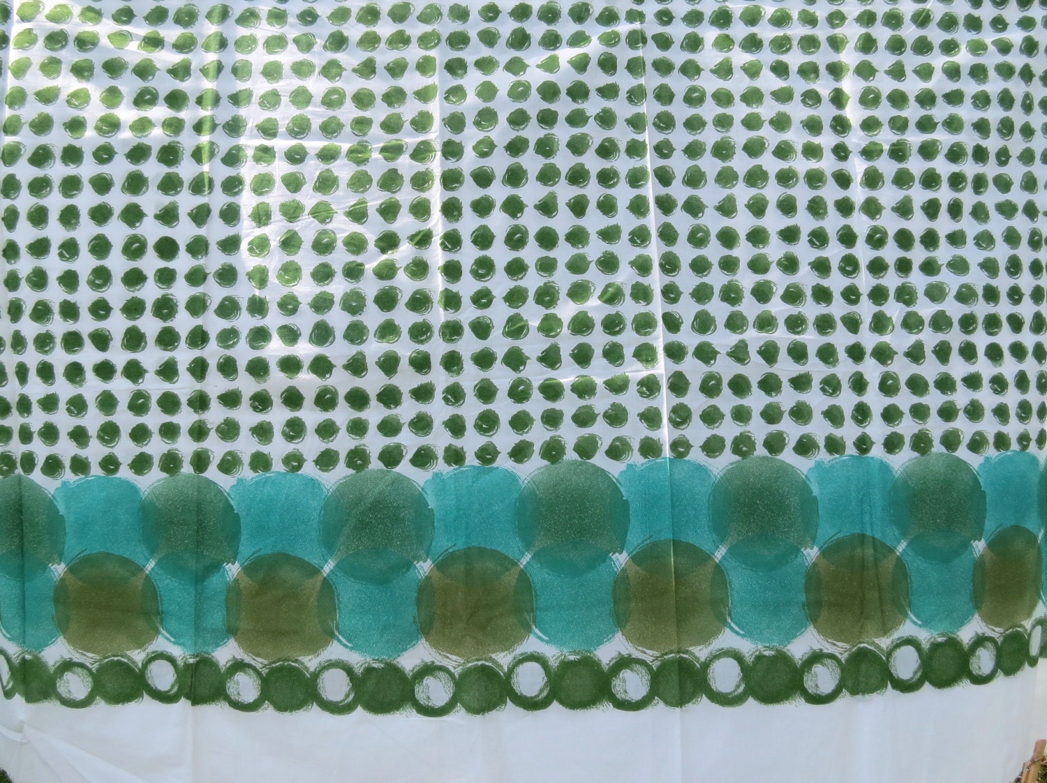 1960s Midcentury Vintage Fabric Yardage - Green Dot Print by Robarre Fabrics, Inc - 7 yds, 32" x 37" wide