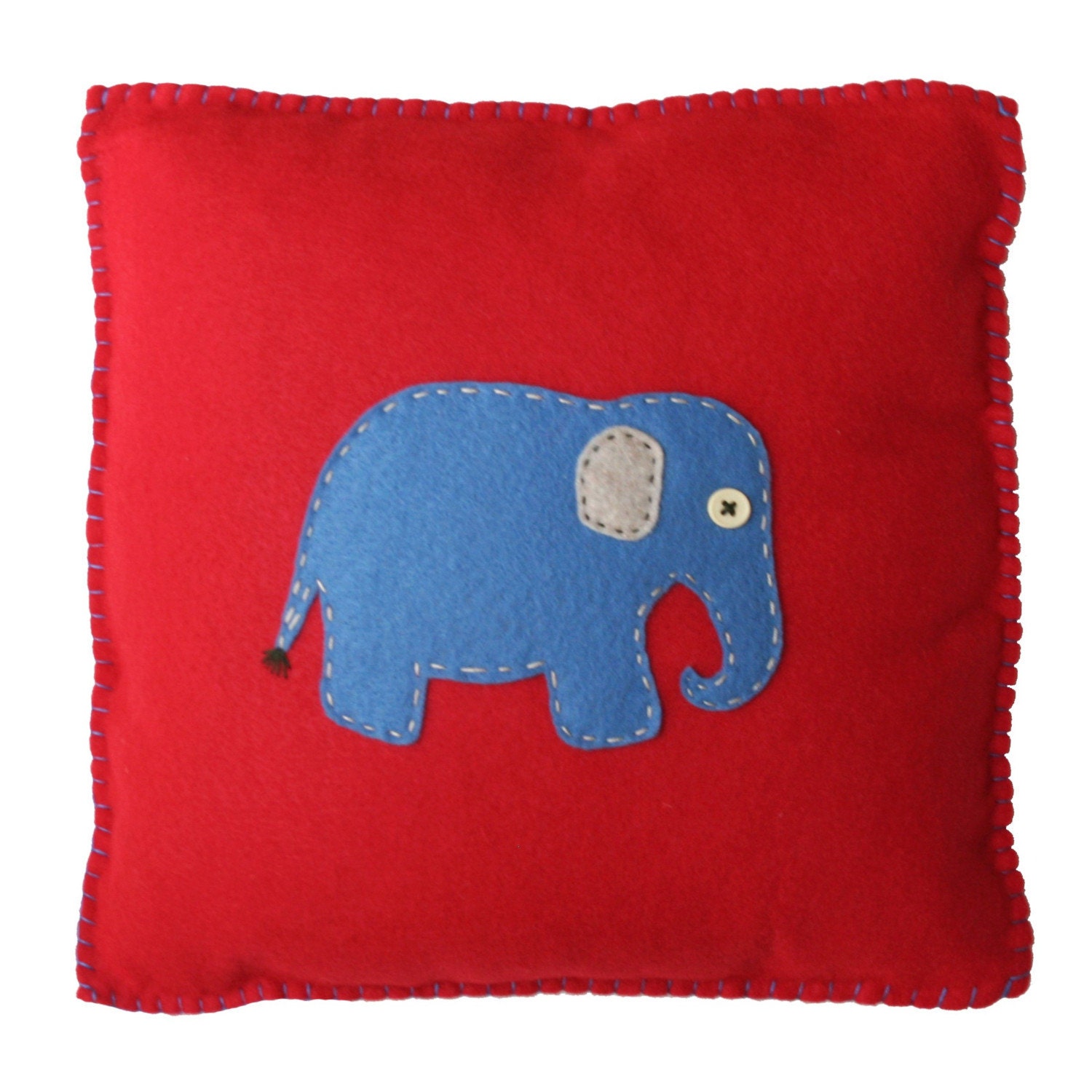 Elephant Pillow - Super fun felt throw pillow for home or nursery decor, boy or girl, birthday gift or just for fun.