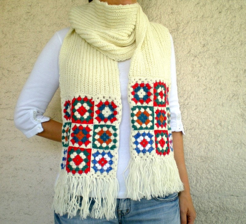Long Wool Scarf  Wool Beige Scarf Cowl Womens Scarves For her Birthday Gift under 75