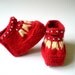 Red Baby Booties, Knit Newborn Shoes, Size Newborn to 6 months