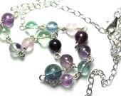 Meditation Prayer Bead Chakra Yoga Necklace in Fluorite Gemstones and Sterling Silver