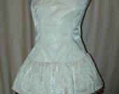 SALE  was 64.95.  Embossed Cream Satin Strapless formal Dress, Burgundy Ribbon. Designers Den handmade original.  FREE domestic shipping.