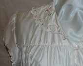 SALE WAS 34.95. Off white Silk Bohemian Cap Sleeve Shirt,  Pink, Green Embroidered Collar.  Vintage overstock. FREE domestic shipping.