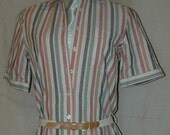 SALE. Linen Striped European Dress.  Designers Den vintage overstock, never worn.  FREE domestic shipping.