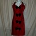 SALE was 59.95. Red Velvet Halter Formal Cocktail Dress, Black Velvet Bows. A Designers Den handmade original. FREE domestic shipping.